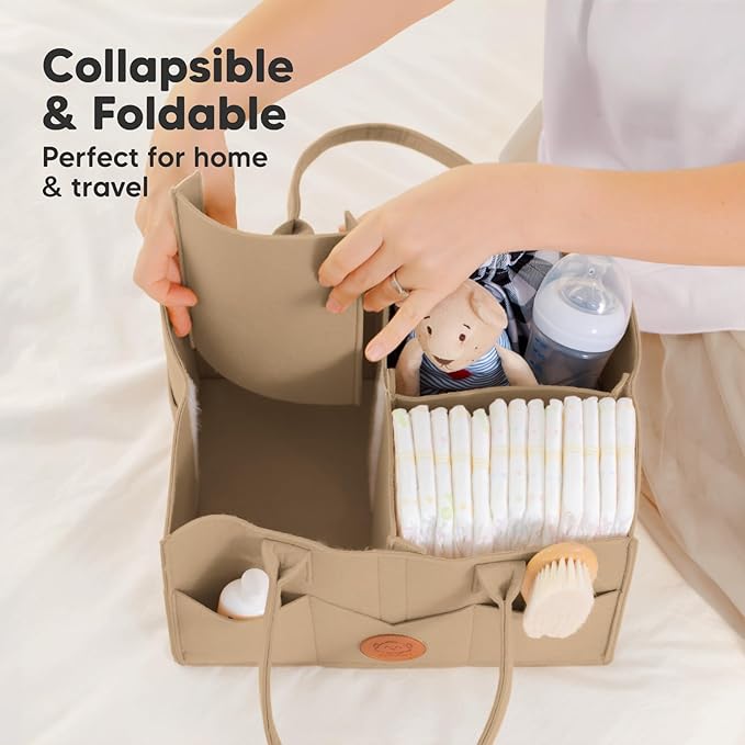 KeaBabies Diaper Caddy Organizer - Baby Organizer for Nursery, Car Storage Organizer, Baby Gift Basket, Changing Table Organizer, Portable Diaper Organizer Caddy for Girls, Boys (Taupe)