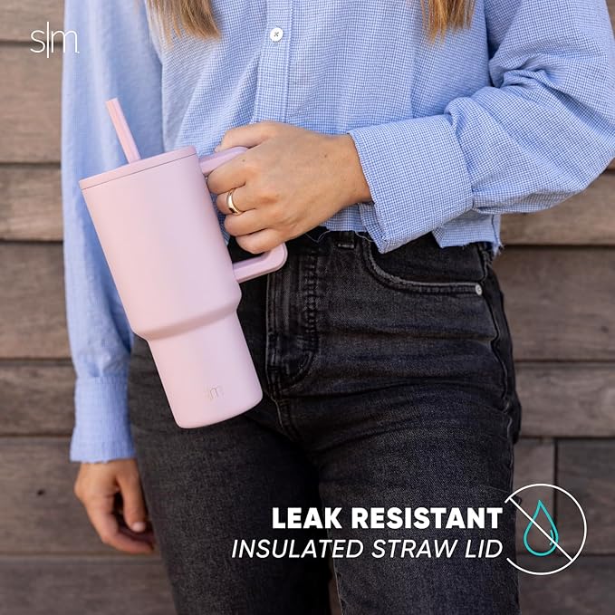 Simple Modern 30 oz Tumbler with Handle and Straw Lid | Insulated Cup Reusable Stainless Steel Water Bottle Travel Mug Cupholder Friendly | Gifts for Women Him Her | Trek Collection | Black Leopard