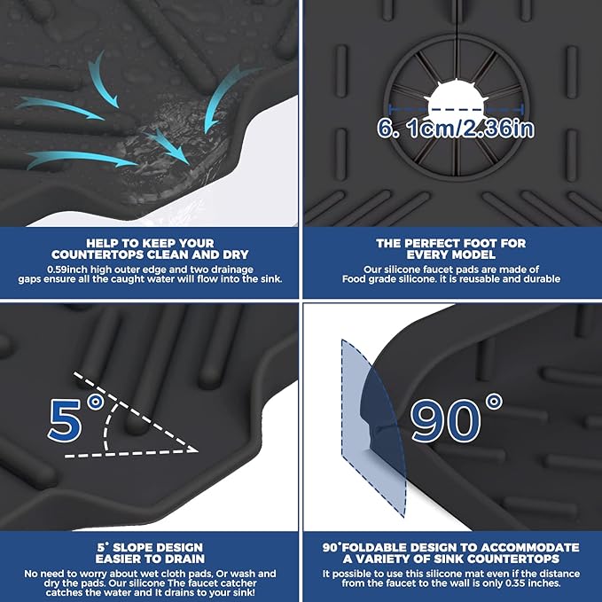 Kitchen Sink Faucet Splash Guard Silicone Sink Faucet Drying Mat Faucet Handle Drip Catcher Tray Dish Sponge Holder Kitchen Sink Accessories Sink Protector Home Kitchen Organization Gadgets Organizer