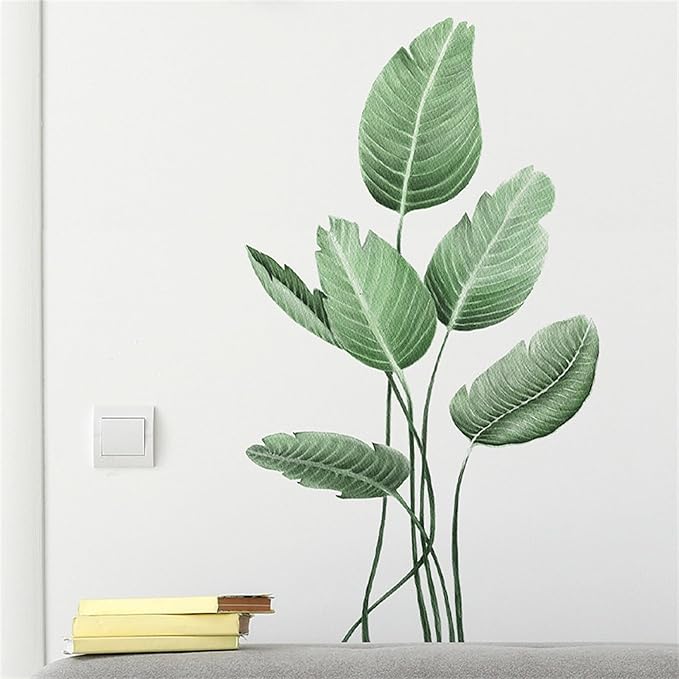Tropical Leaf Green Leaves Wall Decals Monstera Deliciosa Liebm Palm Tree Leaf Plants Wall Stickers Bedroom Living Room TV Wall Door Decor Murals (Tropical Leaf Green 3)