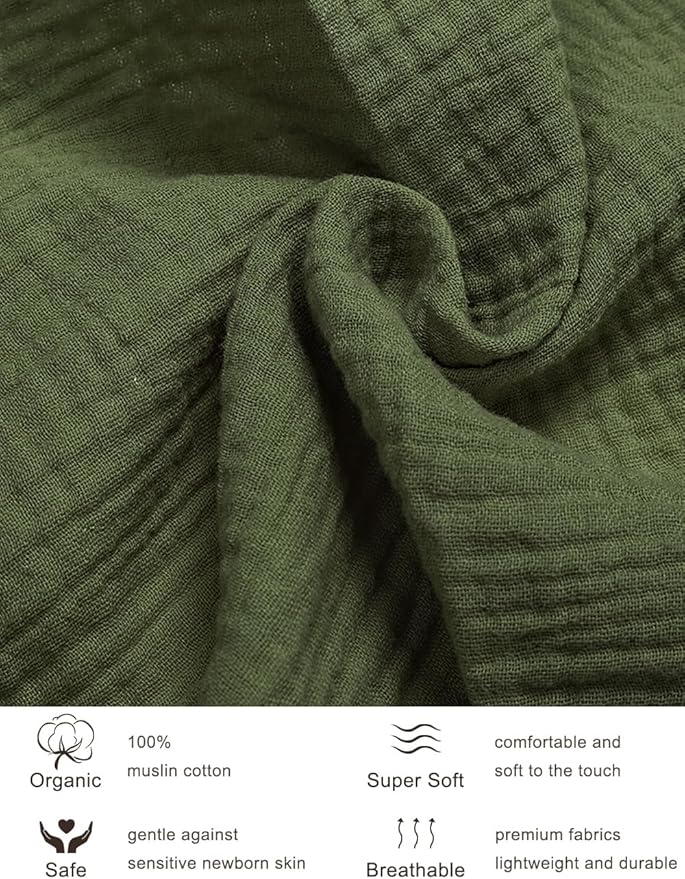 Olive Green Pack and Play Mattress Pad Sheets, Neutral Muslin Cotton Small Pack n Play Mattress Pad Cover, 39"x27" Soft and Breathable Baby Sheets for Pack and Play (46P-10)