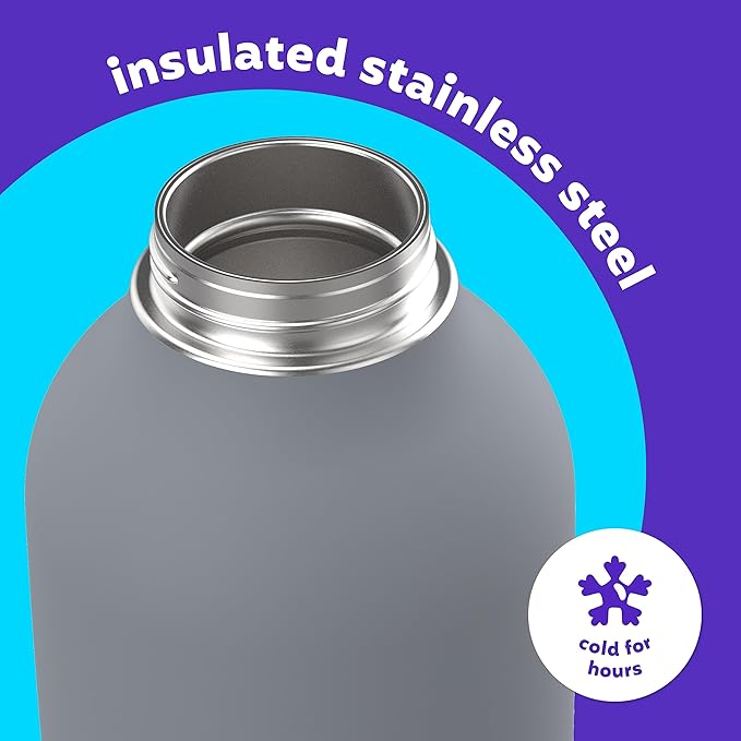 Bubba Radiant Stainless Steel Simple-Lid Rubberized Water Bottle, Bass, 64oz.