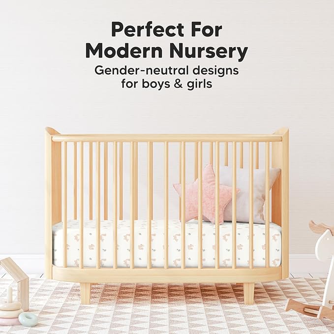 Pack and Play Sheets Fitted, 2-Pack Mini Crib Sheets - Pack N Play Sheets, Organic Fitted Crib Sheet for Pack and Play Mattress, Playard Baby Crib Sheets,Crib Sheets Neutral for Boys (Nibbles/Bruce)