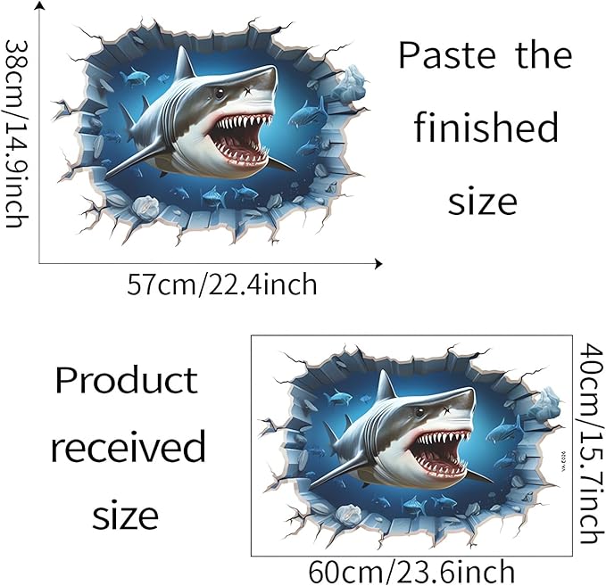 Broken Wall Fierce Shake Wall Stickers, sacinora Under The Sea Animal Wall Decals Removable Vinyl Peel and Stick for Boys Kids Baby Nursery Living Room Bedroom Sofa TV Background Art Decorations