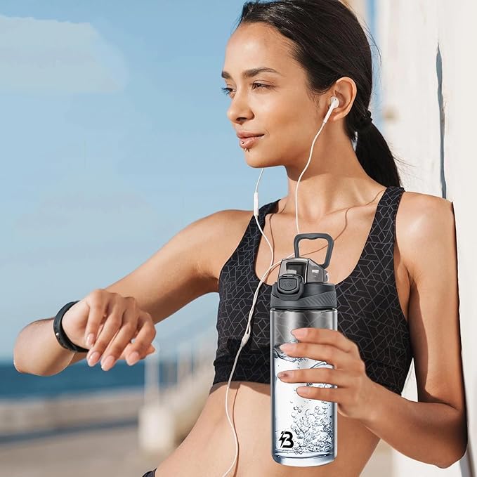 Clear Water Bottle, Reusable Sports Water Bottle Tritan with Leak-Proof Flip Top Lid and Carry Handle for Travel, Gym, Office, Outdoor (White, 21 Oz)