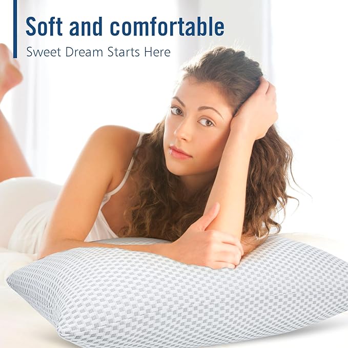 Shredded Memory Foam Pillows, Standard Size Bed Pillows for Sleeping 2 Pack,Washable Removable Cover,Pillows Suitable for Stomach,Back and Side Sleepers.