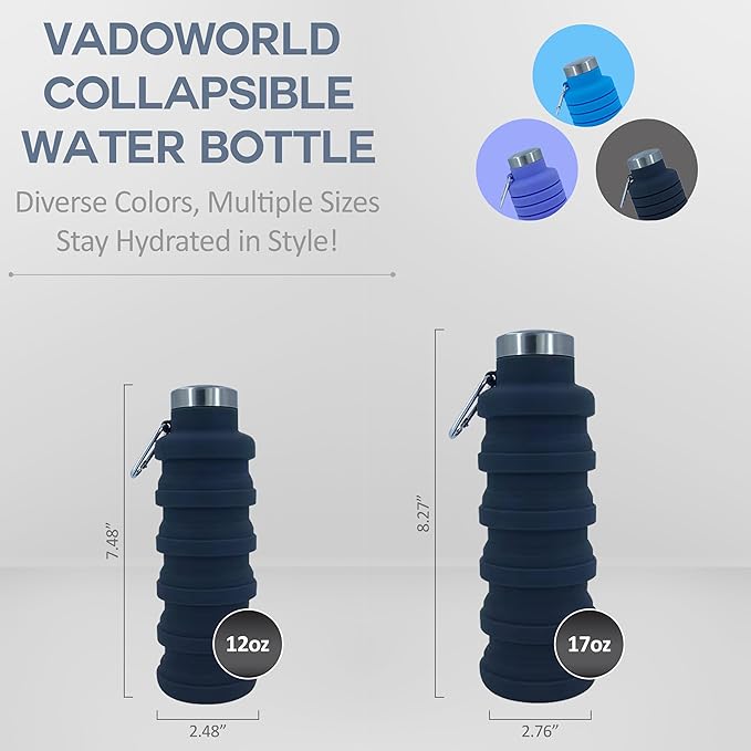 Collapsible Water Bottles 17oz, Odorless BPA-Free Silicone, Leak-Proof Foldable Reusable Bottle - Perfect for Travel Sports Gym Hiking Camping Cycling - Dark Gray