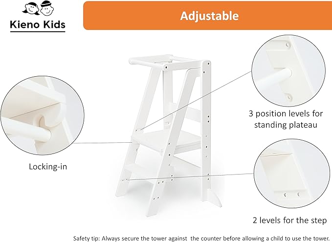Foldable Kitchen Stool for Kids - Foldable Toddler Tower, Kitchen Stool for Toddlers, Toddler Standing Tower, Toddler Tower, Kids Stool (White)