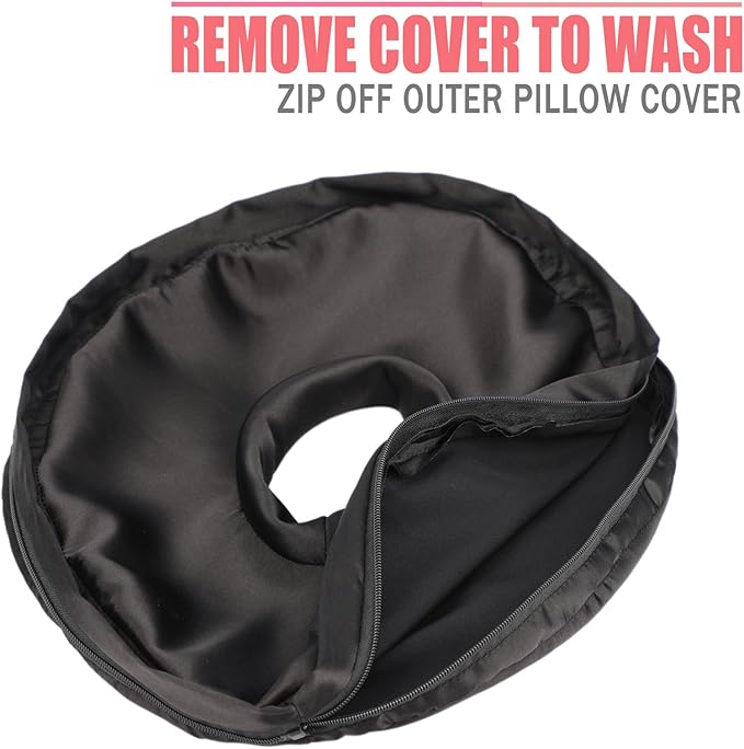 Washable Ear Piercing Pillowcase Luxury Satin Ear Hole Silky Pillowcase for Pierced Ear Side Sleepers Ear Inflammation Pressure Sore Pain Relief Support Neck Head Black