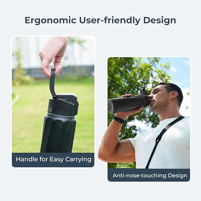 BOOST Smart Water Bottle with Reminder to Drink Water & Water Tracker Bottle - Double Wall Vacuum Insulated Water Bottle Stainless Steel, Wide Mouth 32 oz Water Bottles, Ideal for Gift - Black