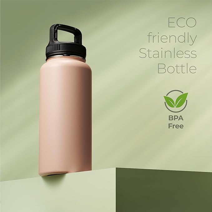 SipX™ Triple-Insulated Stainless Steel Water Bottle 32oz. With 3 Lids, BPA-Free Reusable Insulated Water Bottle Keeps Cold 24 Hours, Metal Water Bottle Made Of Sustainable Material For Hiking & Biking