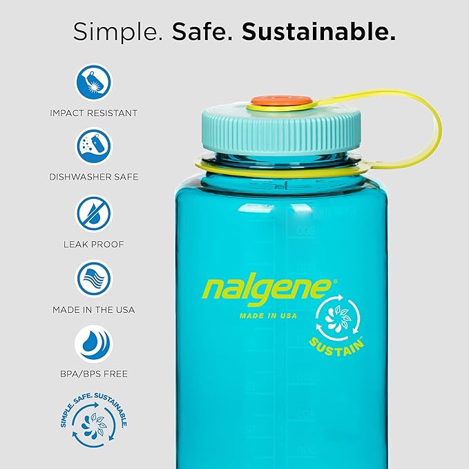 Nalgene Sustain Tritan BPA-Free Water Bottles Made with 50% Recycled Plastic Waste | 48 OZ & 32 OZ Wide Mouth