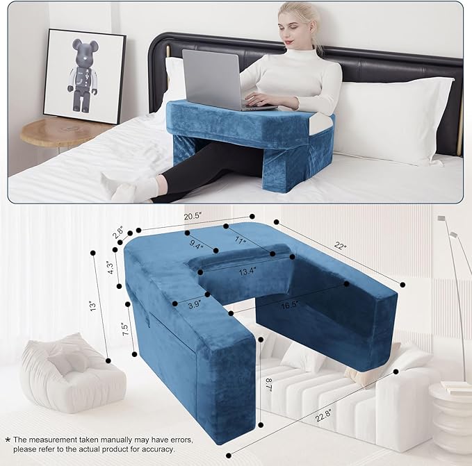 Gaming Pillow for Lap,Soft Pillow for Bed Rest Reading,Adults Teens Arm Rest Pillow for Reading,Knitting,Working,Playing Steam Deck Switch or Sitting in Couch Floor,Two Side Pockets & Anti-Slip Strip