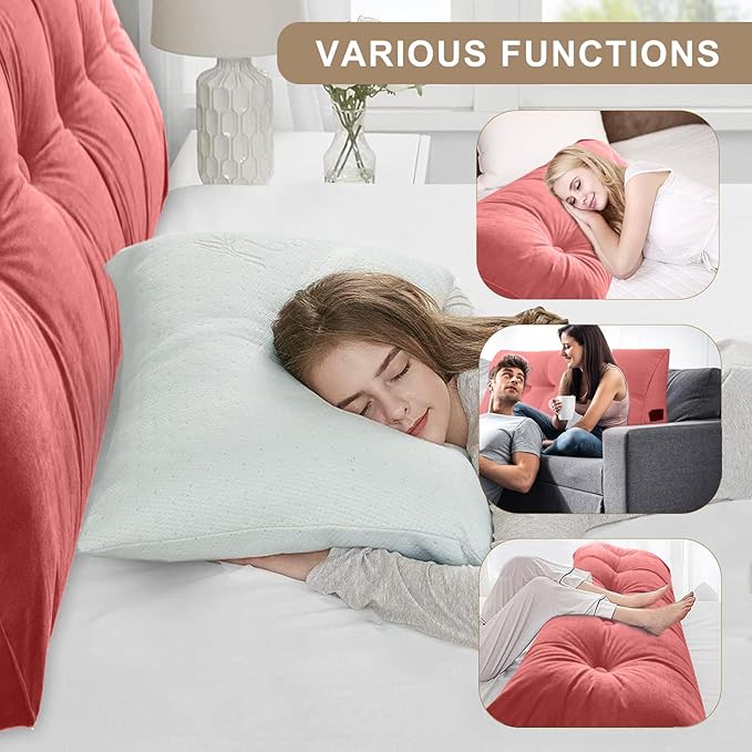Large Triangular Headboard Pillows Long Backrest Positioning Support Bolster Cushion for Daybed Fluffy Quality Plush Body Wedge Pillow with Removable Cover(Rusty Red -Full-54x8x20in)
