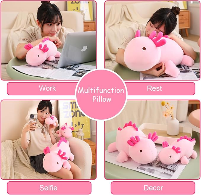 SQEQE Weighted Axolotl Plush Toy, Pink Axolotl Stuffed Animals Cute Axolotl Plush Pillow, Cute Weighted Stuffed Animals Gifts for Girls & Boys Age 3-12 (9.8" | 0.75 lbs, Pink Axolotl)