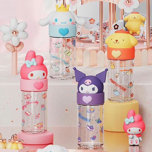 360ML/12.2OZ Cute Glass Water Bottle, Cute Portable Sports Leakproof Water Cup, Cute Glass Water Bottle for School, Camping,Traveling,Office,Car,Girls(White)