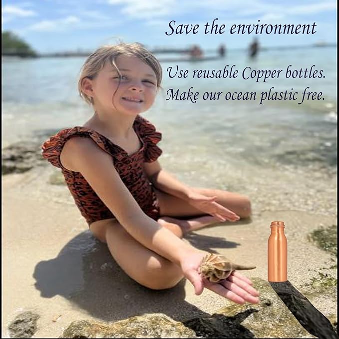 Pure Copper Water Bottle - Handcrafted - Ayurveda health benefits - Large 17.50 oz - Leak proof - Easy to carry for Sports, Fitness, Yoga, School - Natural Copper Finish