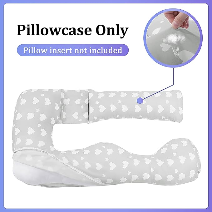 Floral Soft Pregnancy Pillow Cover (ONLY Pillowcase), U Shaped Luxurious Velvet Maternity Pillow Cover with Hidden Zip, Warm Large Pillow Protector for Side Sleeper, Grey, 59x31 in