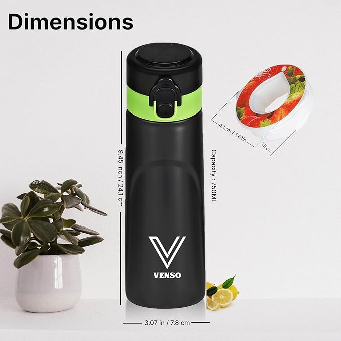 Water Bottle,650 ml scent water bottle with 5 flavor pods,Leak proof and BPA-free sports water bottle with straw,suitable for outdoor sports,0 sugar,0 calorie,Ideal gift (black)