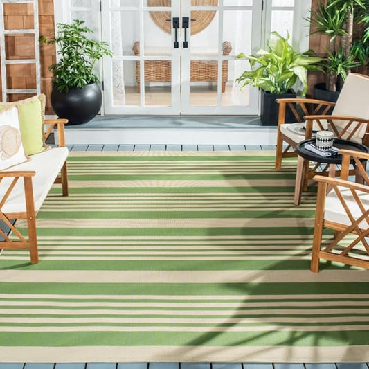 SAFAVIEH Courtyard Collection Area Rug - 8' x 10', Green & Beige, Stripe Design, Non-Shedding & Easy Care, Indoor/Outdoor & Washable-Ideal for Patio, Backyard, Mudroom (CY6062-244)
