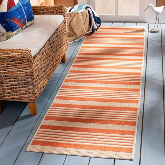 SAFAVIEH Courtyard Collection Runner Rug - 2'3" x 8', Terracotta & Beige, Stripe Design, Non-Shedding & Easy Care, Indoor/Outdoor & Washable-Ideal for Patio, Backyard, Mudroom (CY6062-241)