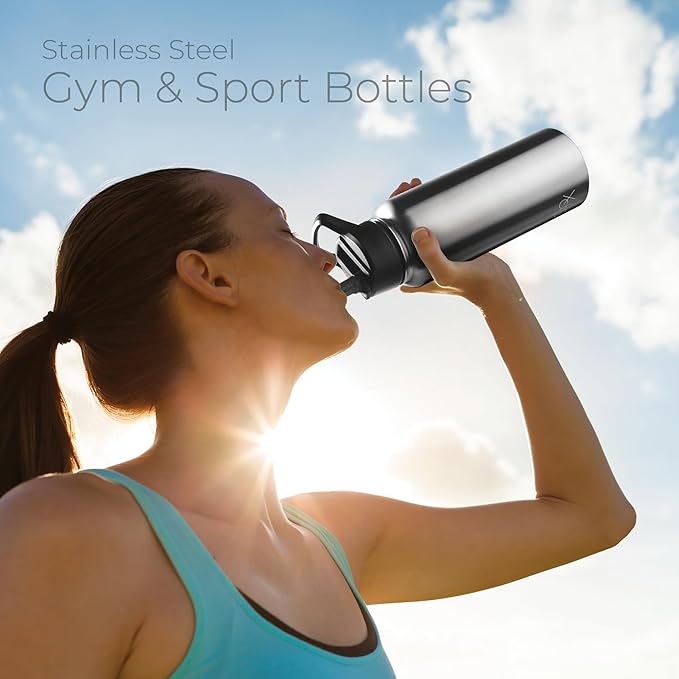 SipX™ Triple-Insulated Stainless Steel Water Bottle 40oz. With 3 Lids, BPA-Free Reusable Insulated Water Bottle Keeps Cold 24 Hours, Metal Water Bottle Made Of Sustainable Material For Hiking & Biking