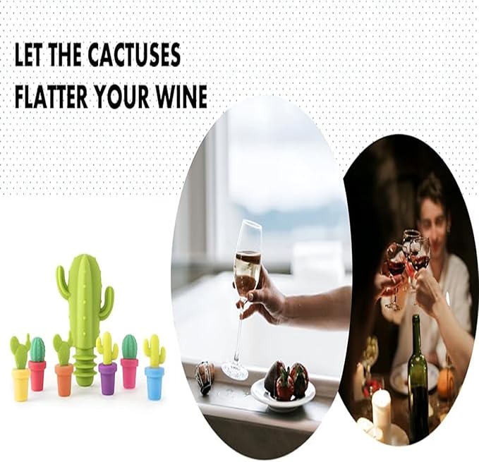 Cactus Silicone Wine Bottle Stoppers,Cute Wine Accessories, Reusable Wine Beverage Corks, for Gifts, Bar, Holiday Party, Wedding (7, M)
