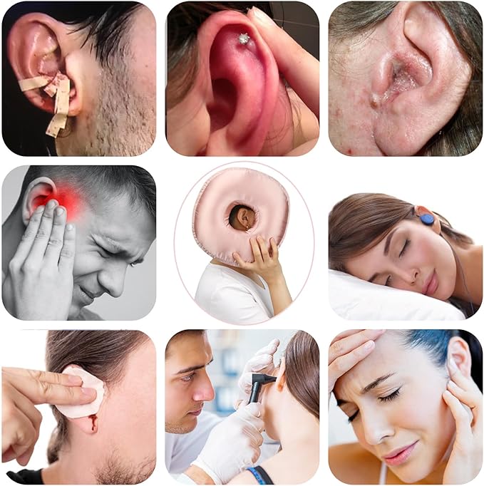 Satin Ear Piercing Pillow Removable Cover Luxury Cnh Pillow with Ear Holes for Ear Pain Side Sleepers Washable Large Donut Pillows Head Neck Support HazeBlue