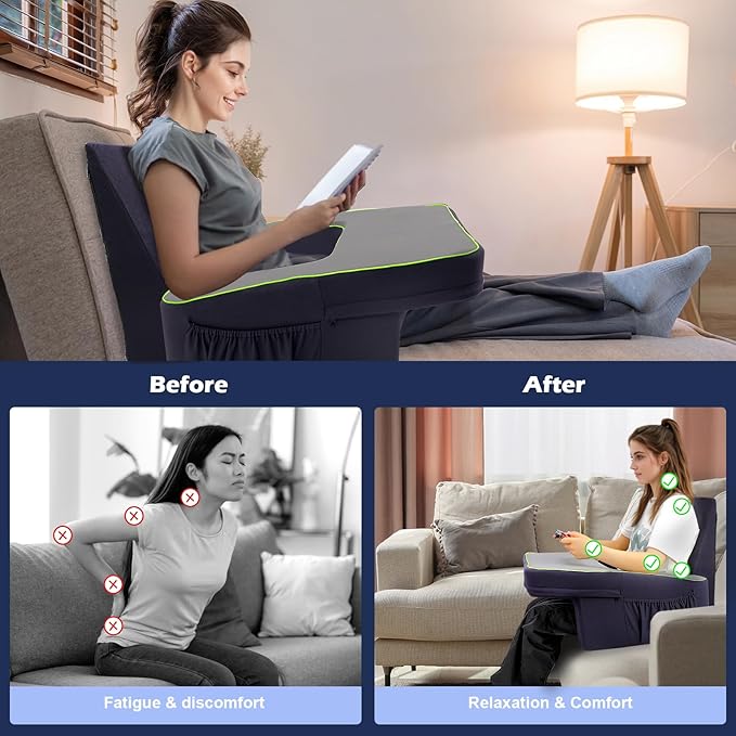 Game Pillow and Cushion Combo Set, Soft Lap Desk Pillow for Adult, Extra Large Arm Rest Ergonomic Couch Gaming Pillow with Side Pockets, Reading Pillow for Sitting in Bed/Laptop/Floor/Sofa…