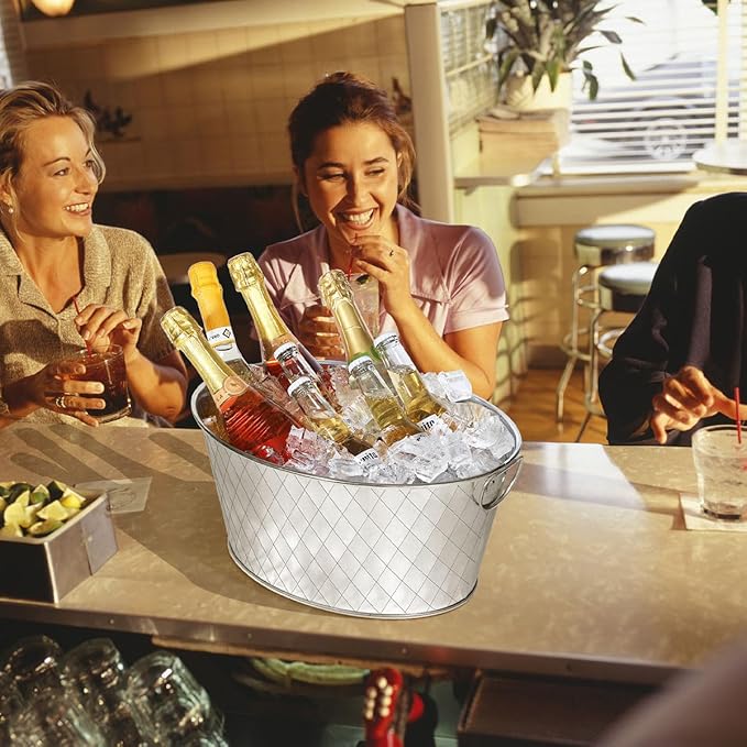 2 Pcs Galvanized Tub 3.5 Gallon Metal Beverage Ice Buckets for Parties Wine Drink Beer Champagne Vintage Tin Large Buckets for Cocktail Mimosa Bar Supplies