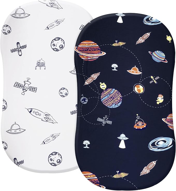 PHF Soft Bassinet Sheet Set, 2 Pack Silky Comfy Breathable Cradle Sheets for Baby Boys Girls, Univeral Fit for Most Cradle and Bassinet Mattress, Space