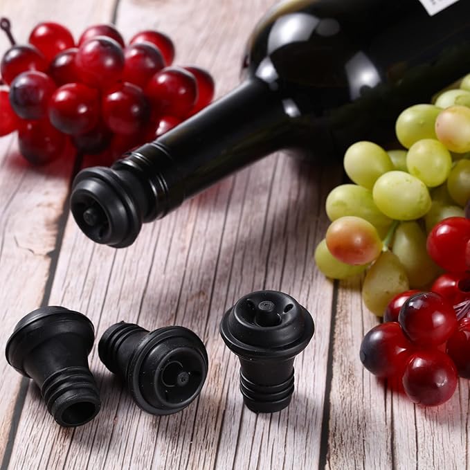 Honoson Wine Stopper Resealable Wine Pump Vacuum Stoppers Vacuum Wine Stopper Silicone Wine Saver Stoppers Practical Wine Saver Stoppers for Kitchen Supplies Wine Bottle Tools (Black, 100 Pieces)