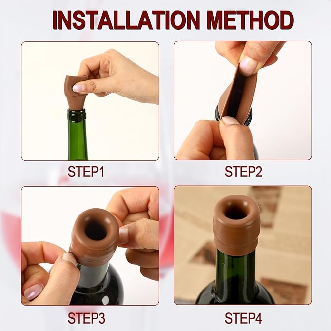 JUNEBRUSHS Wine Stoppers, 8PCS Silicone Wine Stoppers for Wine Bottles, Beer Bottle Stopper, Champagne Stopper, Reusable Sparkling Wine Bottle Stopper(4 Colors)