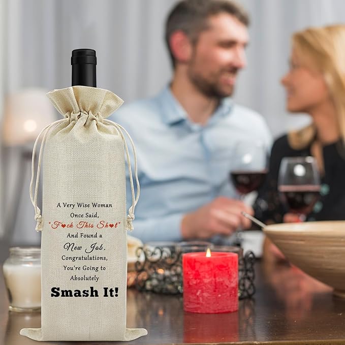 New Job Gifts for Coworker Wine Bag Coworker Leaving Gifts Congratulations Gifts New Job Promotion Gift for Women Men Wine Gift Bag Going Away Gift Farewell Party Decors Drawstring Wine Bottle Bag