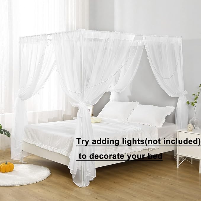 White Canopy Bed Curtain for Twin Bed, Soft Bed Canopy Scarf for Girls Adults (Twin, White)