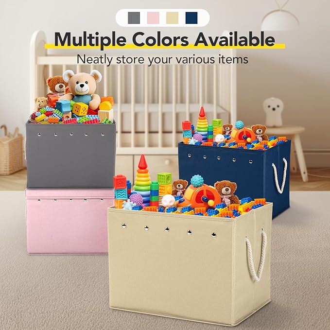 Toy Storage Organizer and Play Mat for Kids - Foldable Organizer Storage Bins with Lids - Detachable Mat Storage Bag Kids Toy Box for Boys, Girls, Nursery, Playroom, 11.6''x11.6''x15.5''(Blue)