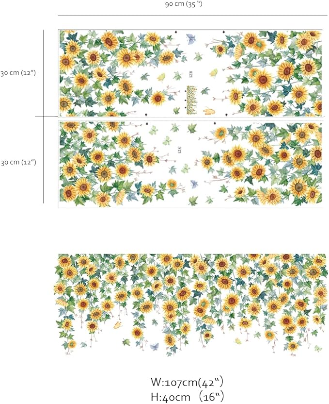 Runtoo Sunflower Wall Stickers Hanging Vines Floral Wall Art Decal for Kitchen Girls Bedroom Bathoom Kids Wall Decor