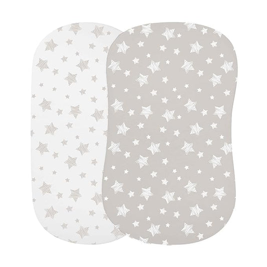 Ely's & Co. Bassinet Sheet Set 2 Pack 100% Jersey Cotton for Baby Girl and Baby Boy - Tan Drawn Star Design
