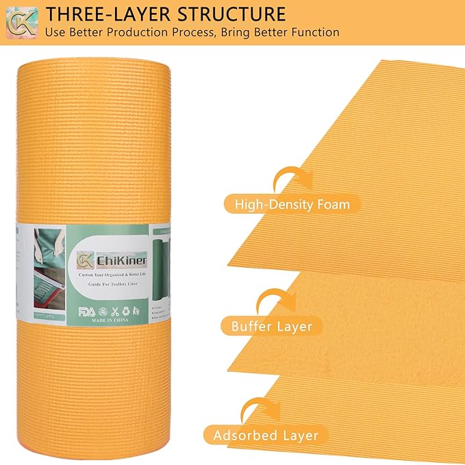 Foam Toolbox Liner Shelf Liner, Thickened Durable Pad Tool Box Mat for Protecting Your Tools, Work Surfaces, Garage, Chest -Orangish 3mm Thickness, 18 inch*24 ft