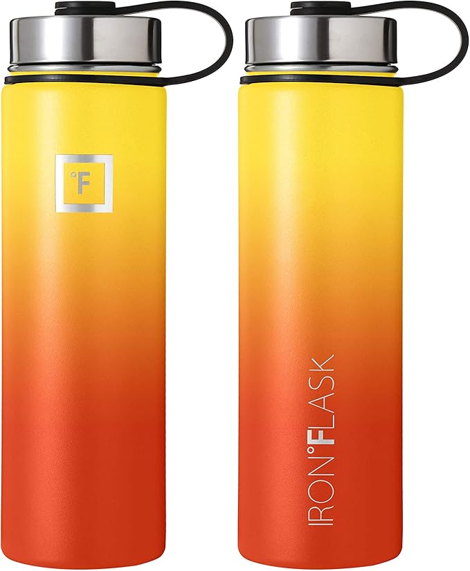 IRON °FLASK Sports Water Bottle - 22 Oz 3 Lids (Straw Lid), Leak Proof - Stainless Steel Gym & Sport Bottles for Men, Women & Kids - Double Walled, Insulated Thermos, Metal Canteen