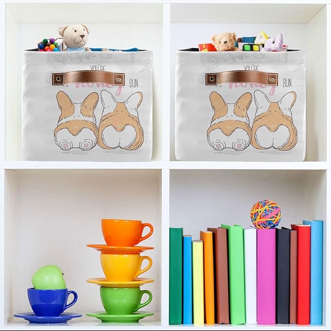 Wamika Cute Dog corgi Butt Storage Basket Fabric Laundry Baskets Honey Bun Puppy Storage Boxes Organizer Bag for Baby Cloth Dog Toy Book Storage Cubes Shelf Closet Bins 16x12x8 Inches