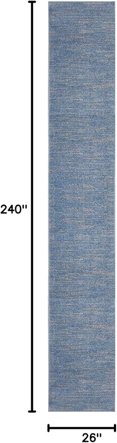 Nourison Essentials Solid Indoor/Outdoor Blue/Grey 2'2" x 20 Area Rug, Easy Cleaning, Non Shedding, Bed Room, Living Room, Dining Room, Deck, Patio, Backyard (2x20)