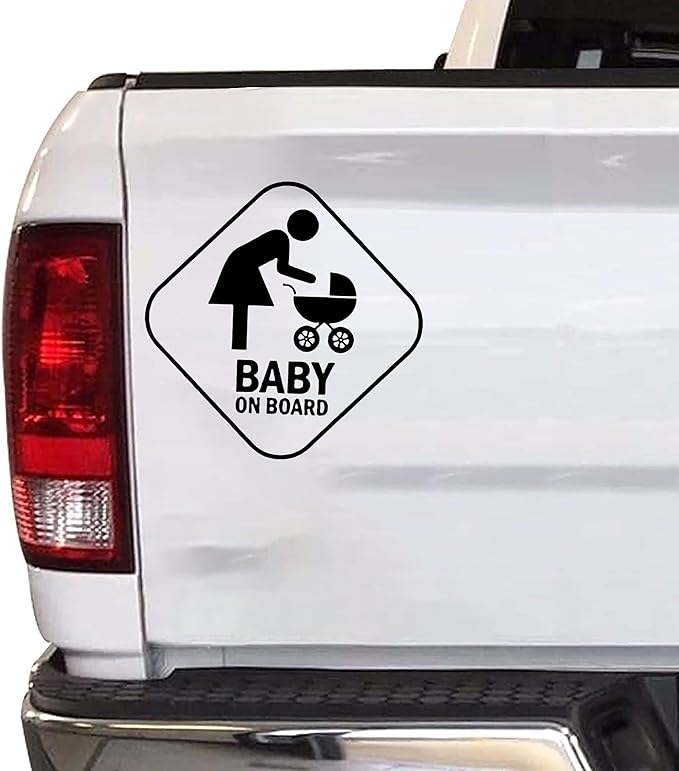 Baby on Board Sticker for Cars - Sticks Anywhere Including Windows - Cute Removable Baby in Car Sign Vinyl Sticker Decal for Car Window Bumper Decal (5 inch) (Black)