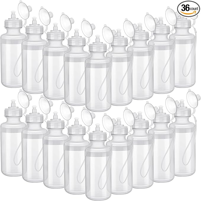 Zubebe 36 Pcs Sports Water Bottles Bulk 20 oz Squeeze Reusable Plastic Water Bottle with Nylon Strap Blank DIY Water Bottles for Kids Adults School Thanks Gift Outdoor Sport Fitness