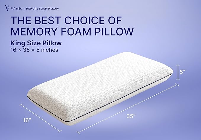 Vaverto King Size Gel Memory Foam Pillow: Ventilated, Orthopedic, Bed Pillow, Cooling Design with Viscose Made from Bamboo Cover - Dorm Room Essential