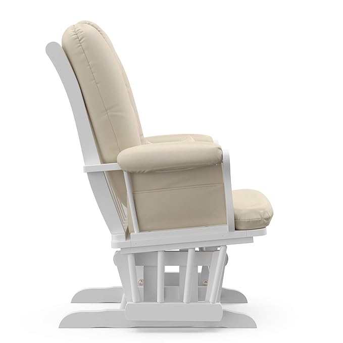 Storkcraft Tuscany Custom Glider and Ottoman with Free Lumbar Pillow (White/Beige) - Cleanable Upholstered Comfort Rocking Nursery Chair with Ottoman