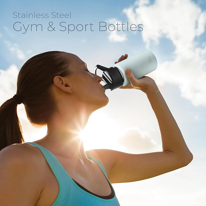 SipX™ Triple-Insulated Stainless Steel Water Bottle 18oz. With 3 Lids, BPA-Free Reusable Insulated Water Bottle Keeps Cold 24 Hours, Metal Water Bottle Made Of Sustainable Material For Hiking & Biking