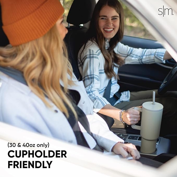 Simple Modern 40 oz Tumbler with Handle and Straw Lid | Insulated Cup Reusable Stainless Steel Water Bottle Travel Mug Cupholder Friendly | Gifts for Women Men Him Her | Trek Collection | Almond Birch