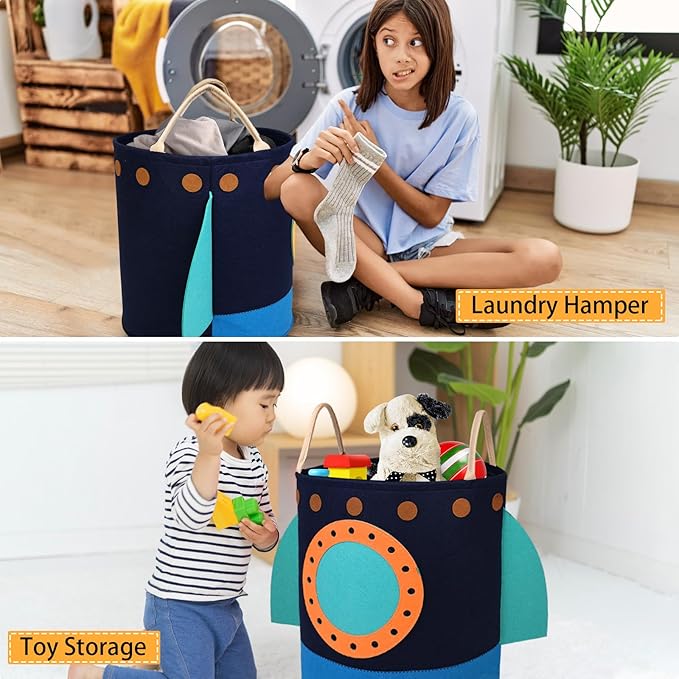 Laundry Hamper Large Rocket kids laundry basket with Carry Handle. Ideal for Toy Storage, Kids Laundry Hamper, Boys Hamper, Baby Laundry basket,Girls hampers for bedroom,Decor