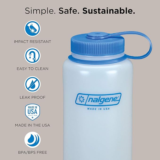 Nalgene Sustain Tritan BPA-Free Water Bottle Made with Material Derived from 50% Plastic Waste, 48 OZ, Wide Mouth, Seafoam